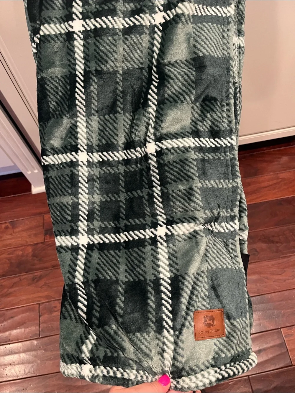 John Deere Green White Plaid Oversized Plush Throw Blanket